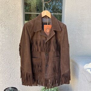 LEATHER CULT {Custom Hide Couture} Brown Suede Fringe Leather Jacket Size L(42)